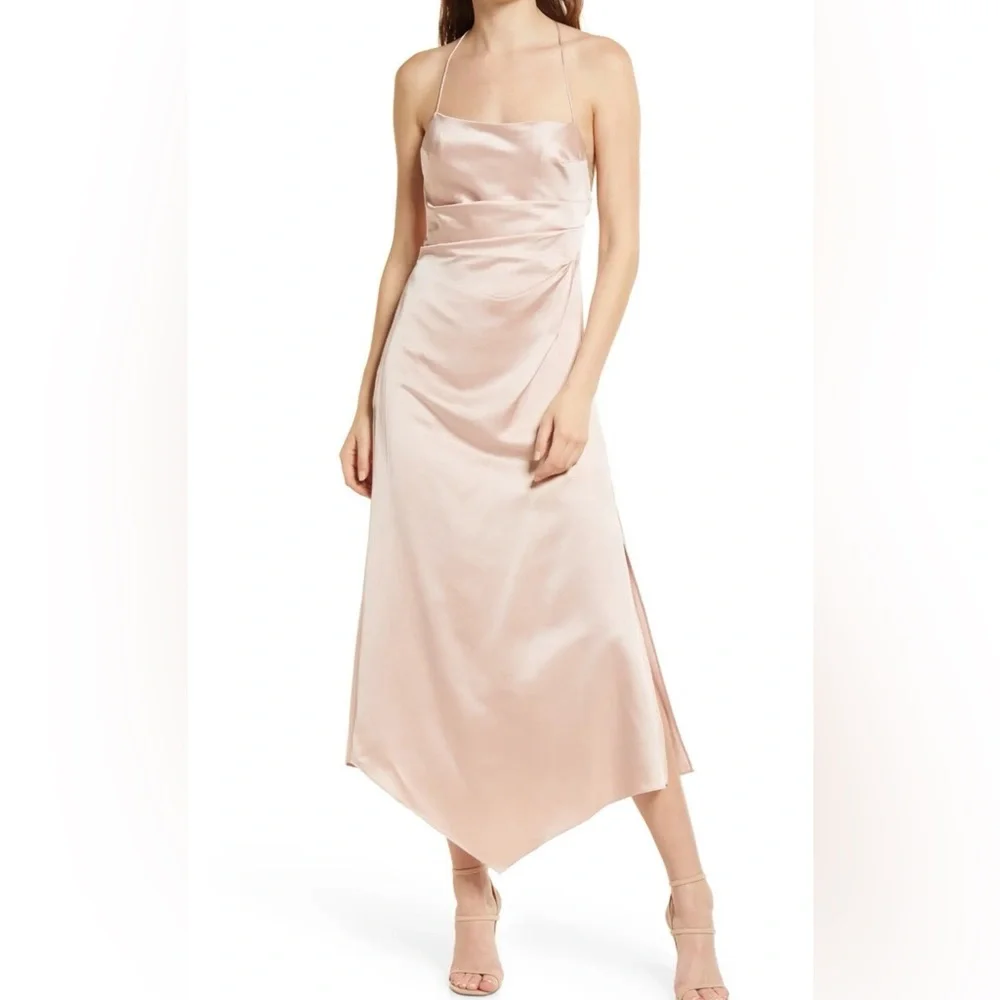 SIGNIFICANT OTHER Cocktail Midi Dress High Low Hem Gold Champage US 10/Medium